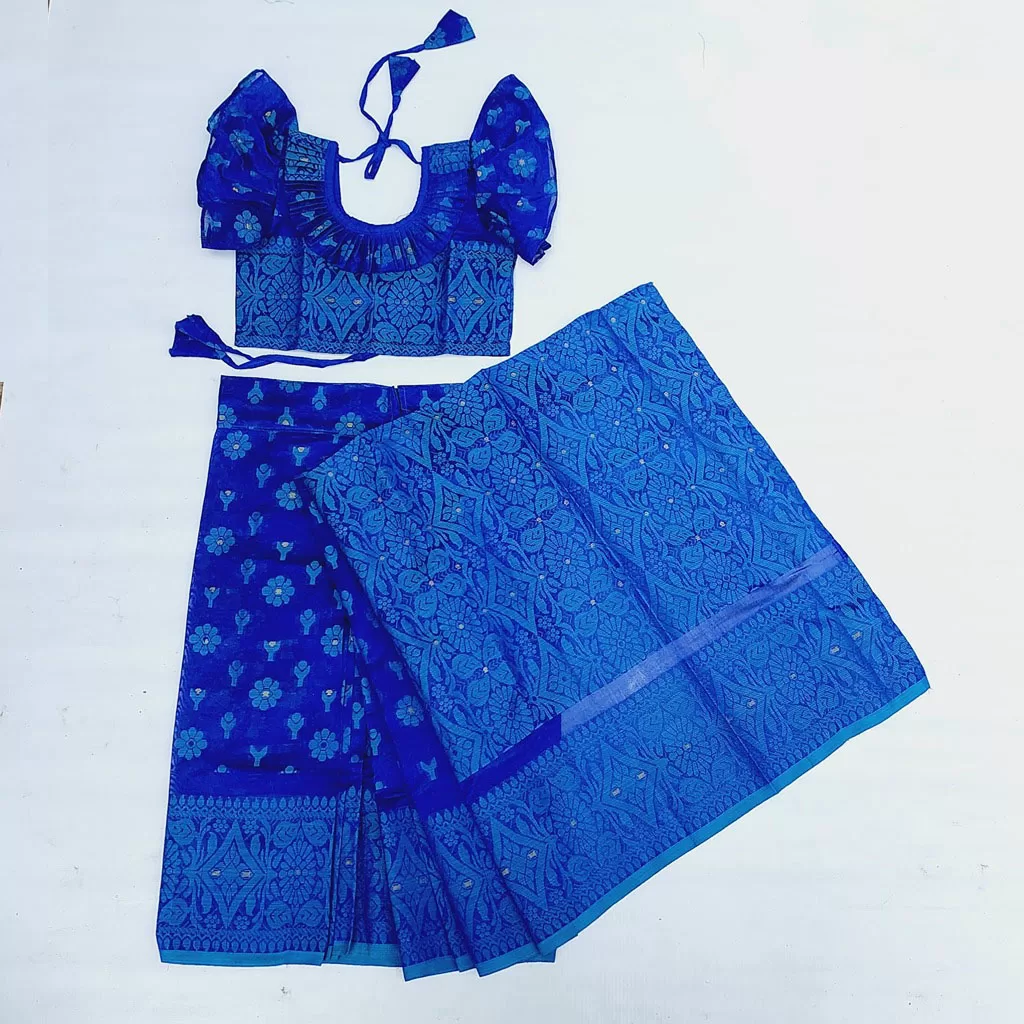 বাচ্চাদের নীল জামদানি রেডি শাড়ি