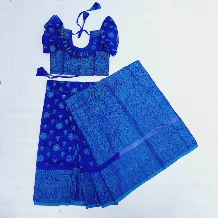 বাচ্চাদের নীল জামদানি রেডি শাড়ি