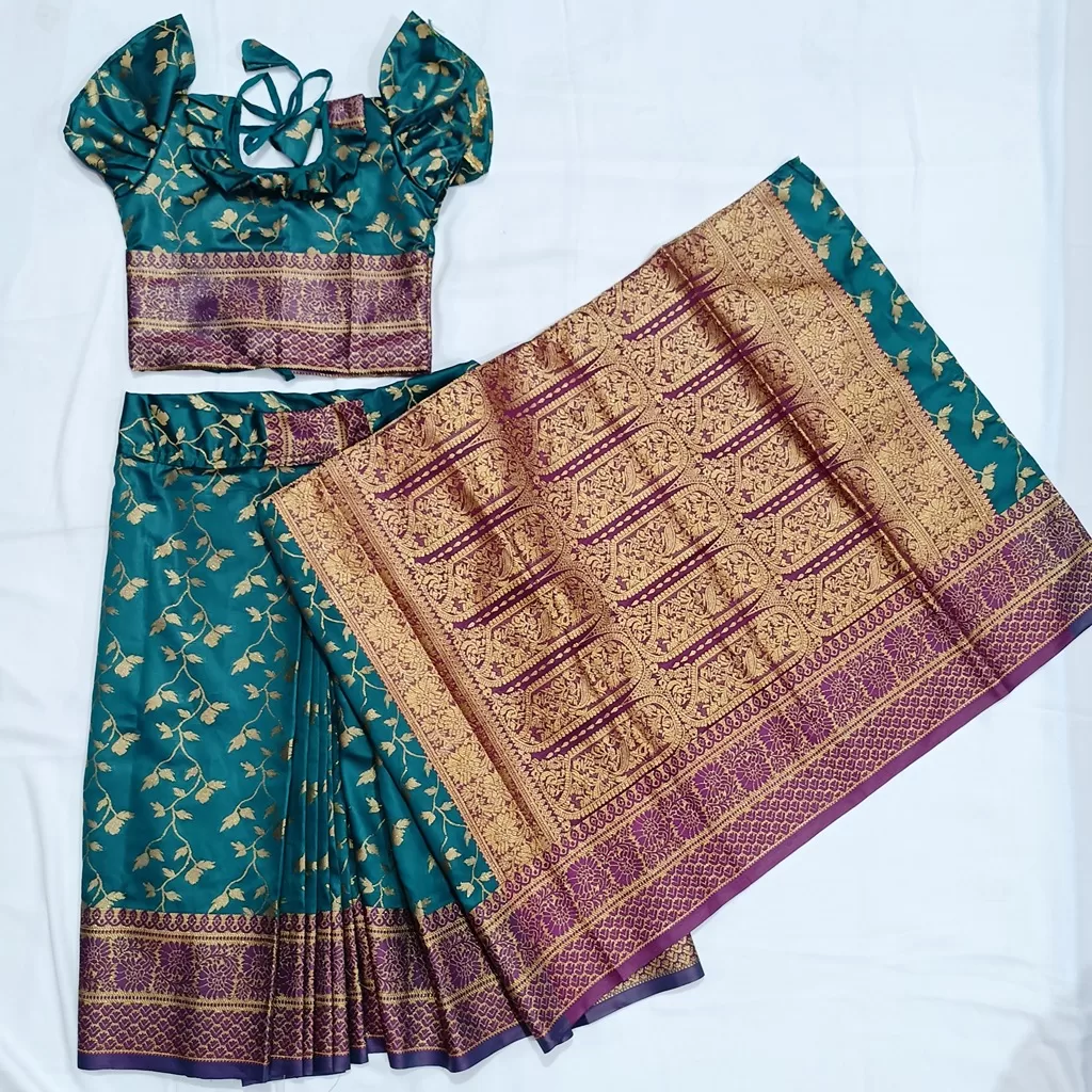 বাচ্চাদের জরি কাতান রেডি শাড়ি