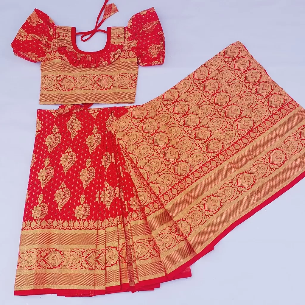 বাচ্চাদের সফট রানী কাতান রেডি শাড়ি